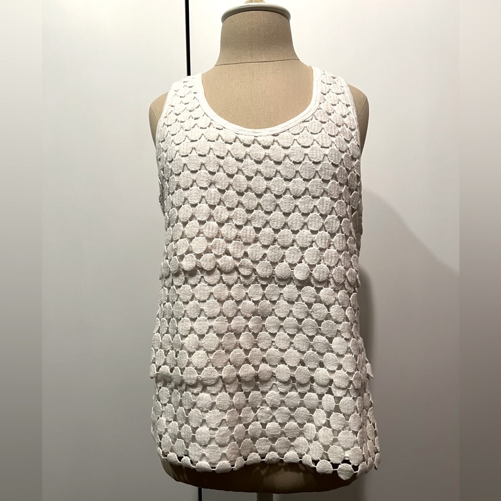 J Crew Women’s L all cotton white top with embroidery detail layers